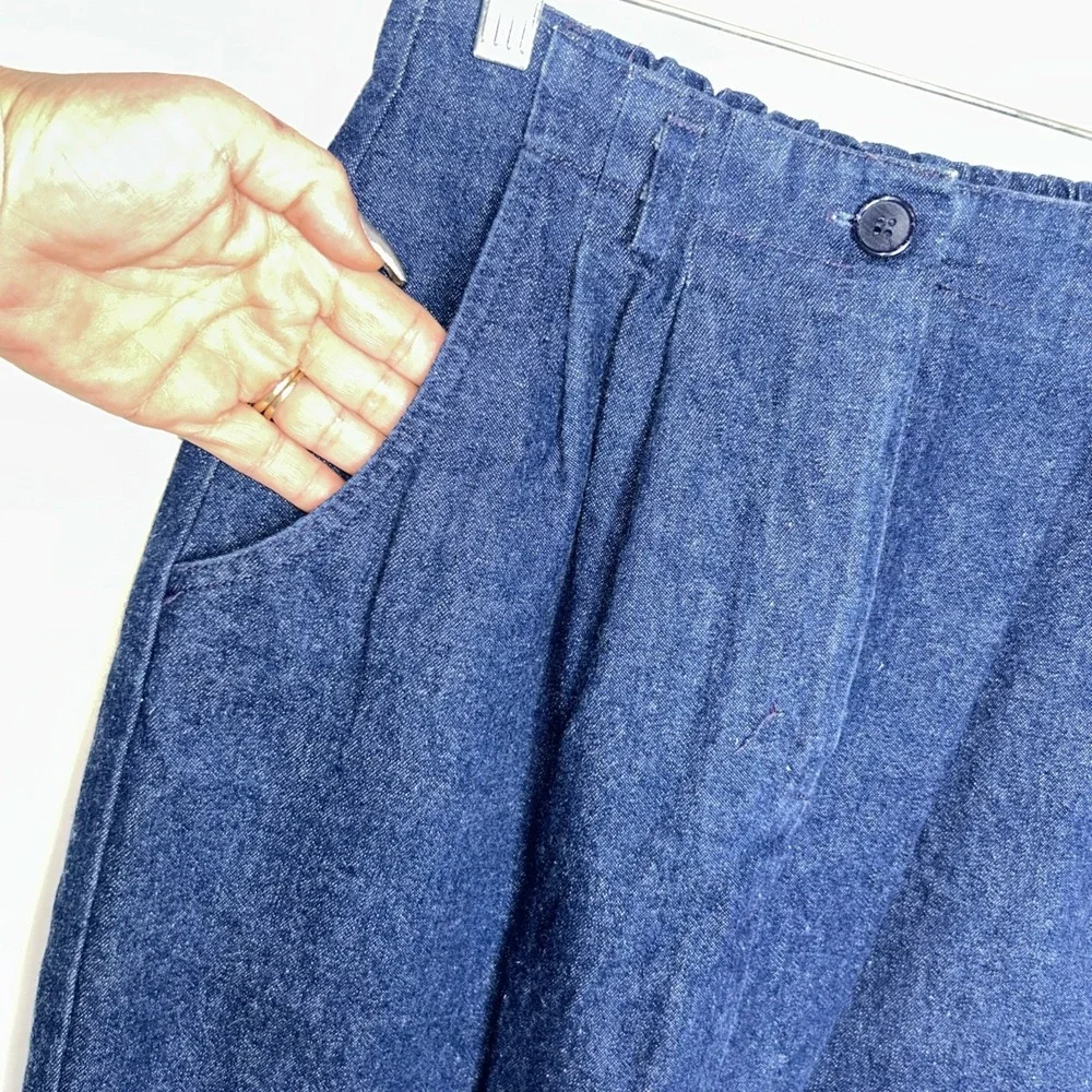 Suburban Petites VTG 80s Denim Skirt Sz 6 P Maxi Pencil Pockets Pleated Blue USA